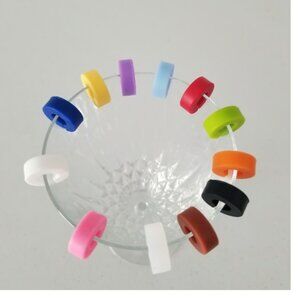 12pc. Multicolor Silicone Loops Wine Marker Barware Glass Charm Drink Tracker.